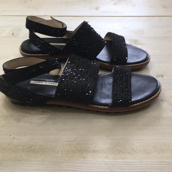 Zara chunky lugged soul ankle strap rhinestone flats 38 - Picture 4 of 9